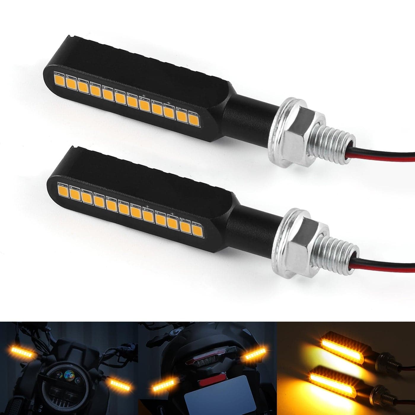 iFunyLED 2PCS Flowing LED Motorcycle Turn Signal Lights Aluminum Alloy 12V Super Bright Motorbike Front Rear Blinkers Indicators Fit for Harley Honda KTM Kawasaki Suzuki Yamaha Amber