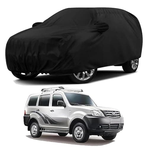 Sulfar 100% Water Resistant Car Body Cover Compatible with Mirror for Tata Movus (Triple Stitched, Full Bottom Elastic, Black)