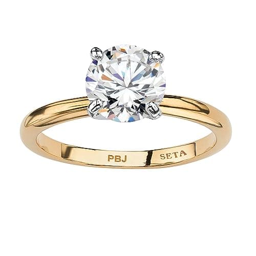Palm Beach Jewelry PalmBeach Yellow Gold-plated Platinum-Plated or Silvertone Round Cubic Zirconia Solitaire Engagement Ring Sizes 5-10 Size 5