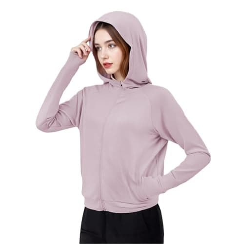 SANNIDHI® Women's UV Protection Sun Screen Jacket, 50+ Sun Protection Jacket Lightweight Long Sleeve Sunscreen Clothing Hoodie with Pocket for Outdoor Hiking, XL, Pink