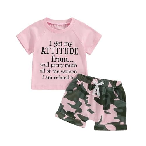Fernvia Toddler Girls Clothes 1T 2T 3T 4T 5T Summer Outfits Baby Kids Short Sleeve T-Shirt Tops & Camouflage Shorts Sets (B-Pink, 2-3 Years)