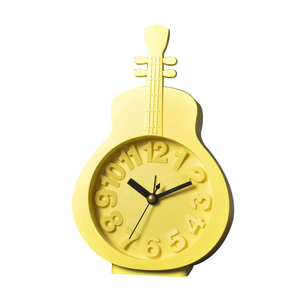 EZ Life Guitar Kids Desk Alarm Clock PP Yellow Home and Office Dcor Decorative Modern Clock Living Room Bedroom Kitchen Office School Stylish Desk Clock Pack of 1