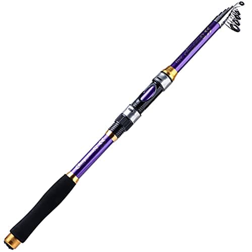 Sougayilang Fishing Rod Telescopic Fishing Rod Portable, Carbon Fiber Comfortable Handle, Travel Fishing Pole for Bass Trout Fishing-Purple-1.8M