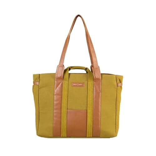 Urban Space Women Tote Bag | Canvas Handbag with Zip closure | Tote Bag for Office | Handcrafted Ladies Shoulder Purse for Office | Laptop bag | Padded Laptop space For Upto 16" - Fir green