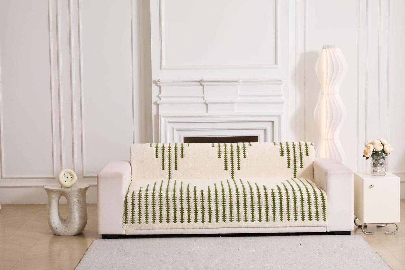 HOMETHREADS Thick & Soft Fur Plush Anti Slip Sofa Cover – Luxuriously Cozy, Washable & Pet-Friendly, Anti-Scratch Design, Loveseats, & Couch Cover (Green, 5 Seater | 230x180cm)