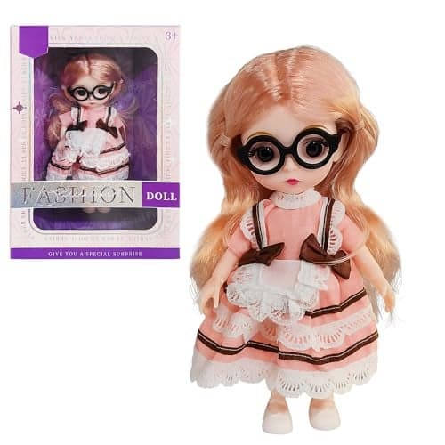 FunBlast Korean Fashion Doll for Girls – Stylish Toy Doll with Long Hair & Glasses, Beautiful Dress, Pretend Play Doll for Kids, Birthday Gift for Girls (B)