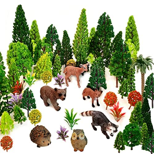 OrgMemory 48pcs Animal Trees Ho Scale Bushes with Animals Figures Plastic Trees for Projects 156 inch416 cm Model Train Scenery