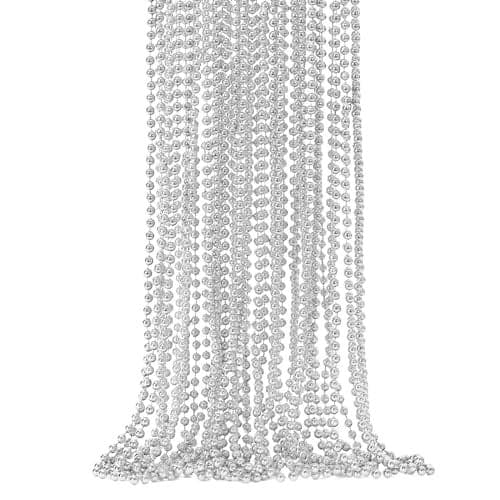 12PCS Bead Necklace Silver Christmas Bead Necklace Party Favors Bulk 33 Xmas Necklaces Costumes Festival Events Parade Throw Accessory Sets for Xmas Mardi Gras Wedding Birthday Celebrations Decor