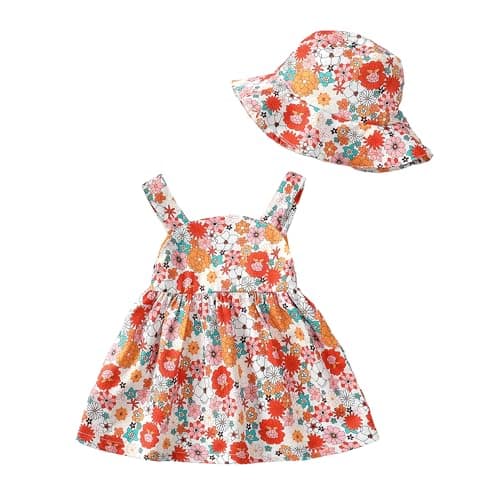Saeaby Baby Girl Summer Dresses Orange Boho Sleeveless Dresses Infant Summer Outfits Sundress Baby Girl Clothes 6-9 Months 12 Months