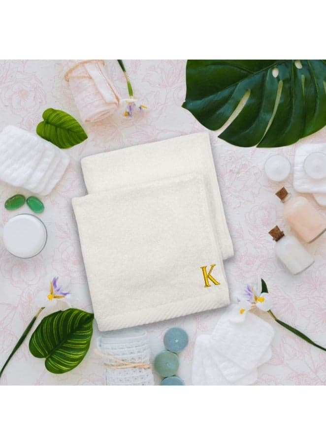 Embroidered For You (White) Monogrammed Face Towel (33 x 33 Cm - Set of 6) 100% Cotton, Absorbent and Quick dry, High Quality Bath Linen- 600 Gsm Golden Thread Letter "K"
