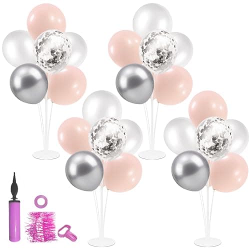 ZJDHPTY Pink and Silver Balloon Stand Centerpiece Table Decorations for Baby Shower Wedding Engagement Bridal Shower Anniversary Mothers Day Birthday Party DecorationsPink silver set4