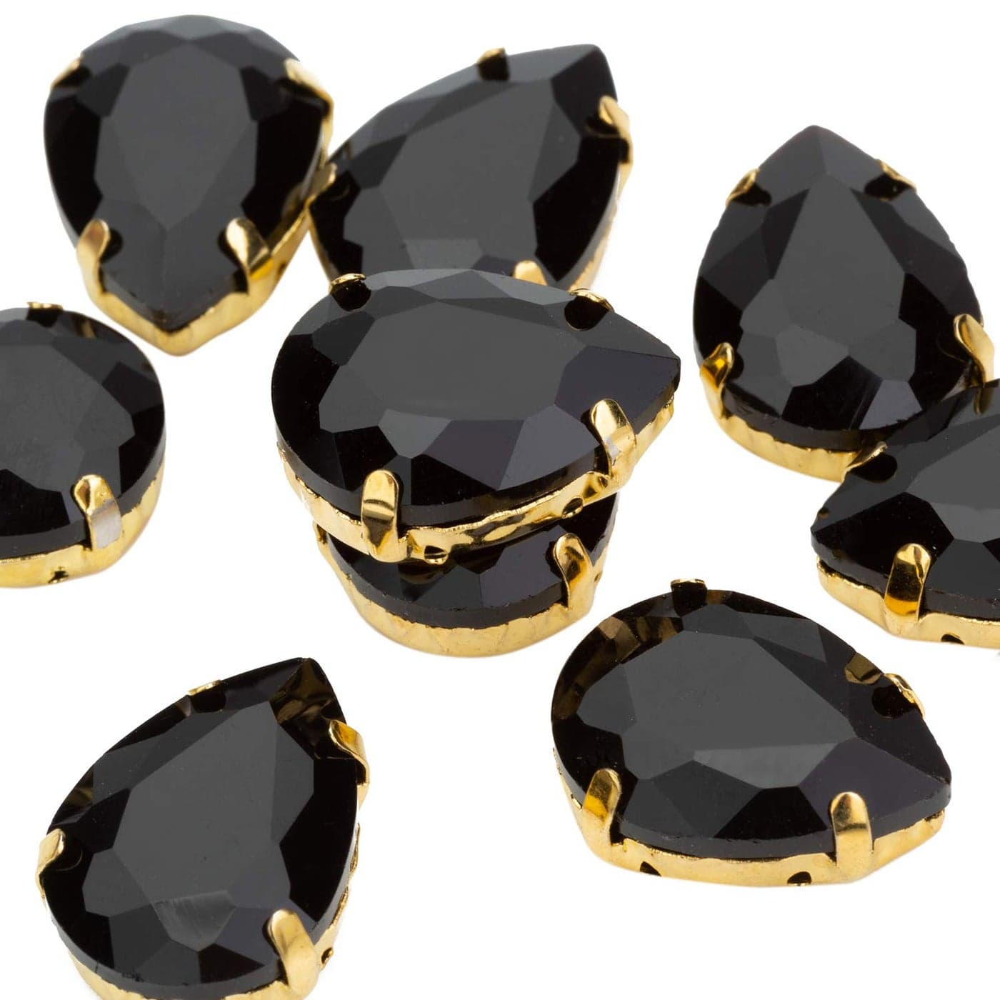 Choupee Sew On Rhinestone Tear Drop Crystal Rhinestones in Gold Setting 48 Pcs Black 13 X 18 MM