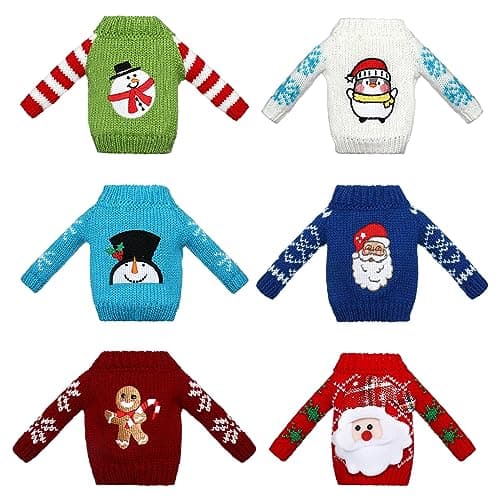 Aoriher 6 Pcs Christmas Doll Clothes Christmas Accessories Outfit Small Sweater Set Knitted Clothing Elk Xmas Santa Tree Snowflake Print Xmas Doll AccessorySnowman