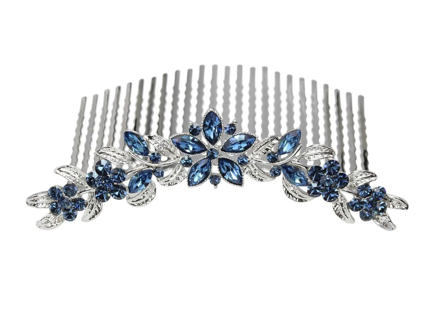 Faship Gorgeous Navy Blue Rhinestone Crystal Floral Hair Comb