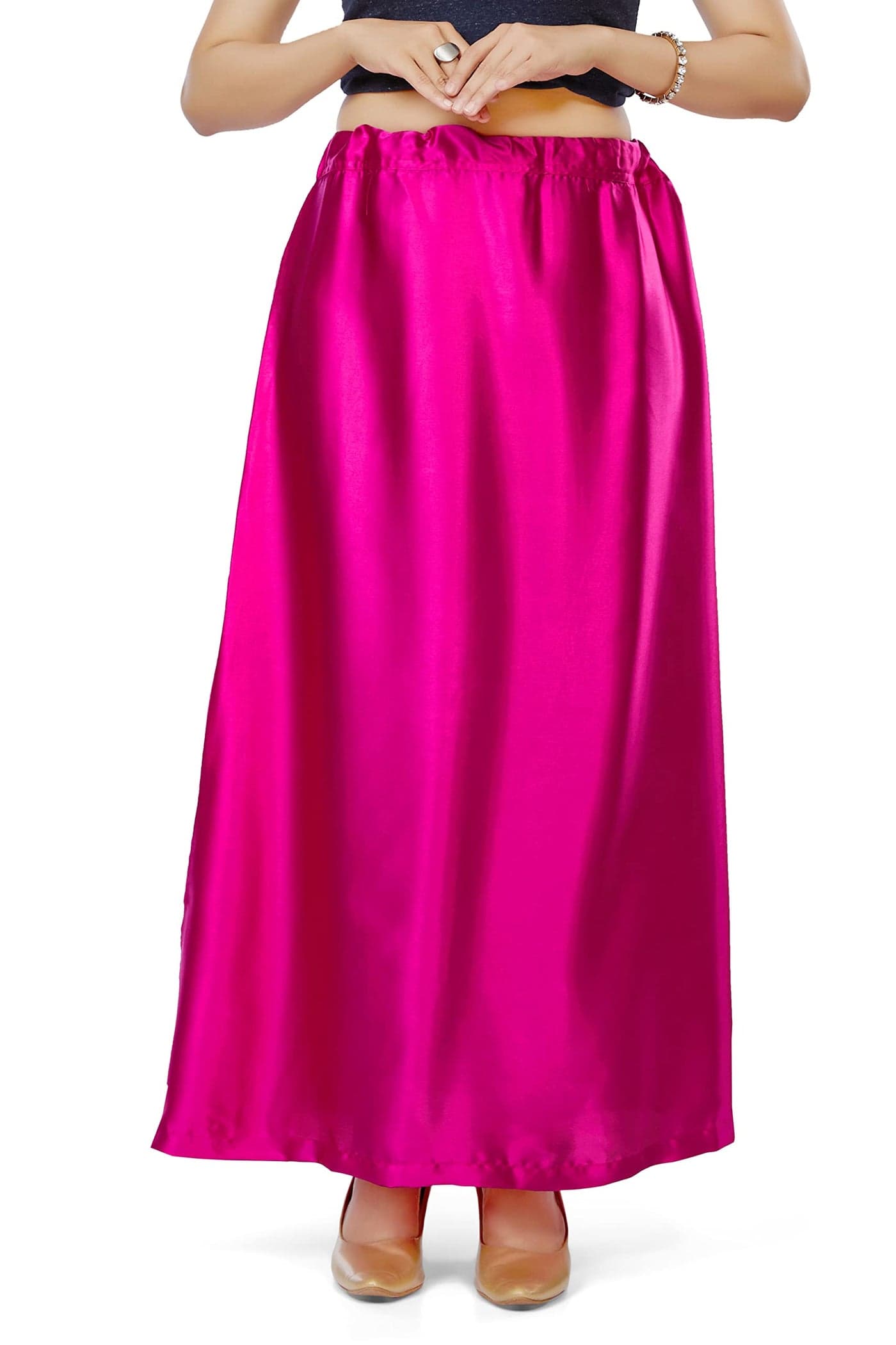 Madhu Fashion Women's Satin Saree Petticoat Saree Underskirt (Large, Pink)