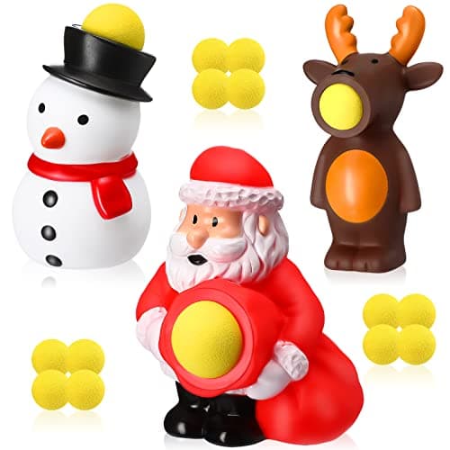 Vinsot 3 Pcs Christmas Ball Toys Popper Shooter with 15 Shoot Christmas Stocking Stuffers Santa Snowman Elf Reindeer Shoot Ball Toys Foam Balls Xmas up to 20 Feet Holiday Play Gift for Boys Girls