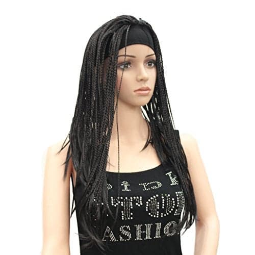 Lydell Braided Wig Afro Long Synthetic Fully Hand Tied Twist Braided Wigs (Natural black)