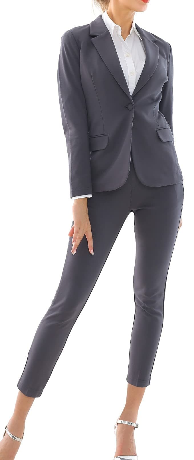 Marycrafts Women’s Two Piece Suits – Business Blazer Pant Suit Set for Work, Professional Outfit, Office Wear, Formal Business Attire 2 Gray