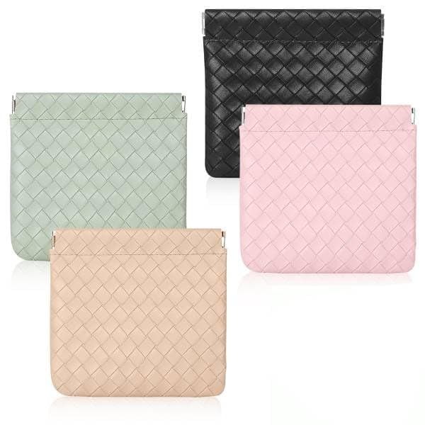 MAYCREATE® Small Makeup Pouch, 4Pcs Jewellery Pouches for Storage, PU Leather Mini Cosmetic Bag Weave Lipstick Pouch for Women Pocket Coin Purse Organizer