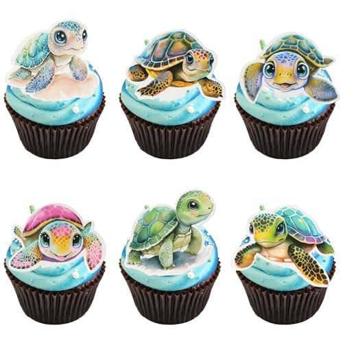 Ephlyn 36Pcs Turtle Cupcake Toppers Sea Animals Baby Shower Party Cake Decoration Picks for Sea Animals Theme Baby Shower Kids Birthday Party Cake Decoration Supplies