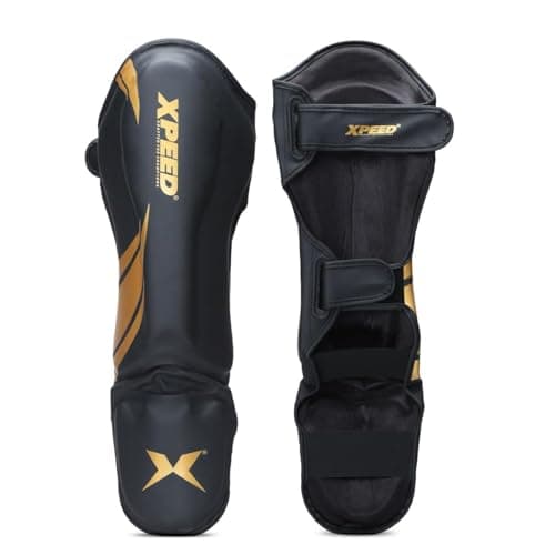 XPEED XP1806 Shin Pad/Shin Guard for Men and Women | Training Practice and Sports | Ultra Light Weight Shinguard with Ankle Adjustable | Hook and Loop Closure System (XL, Yellow)
