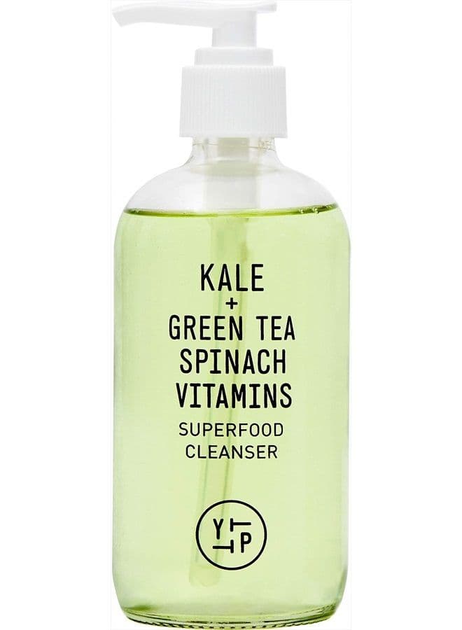 Kale and Green Tea Facial Cleanser - Gentle Vegan Daily Face Wash - Powerful pH Balanced Makeup Remover + Pore Minimizer for All Skin Types (8oz)