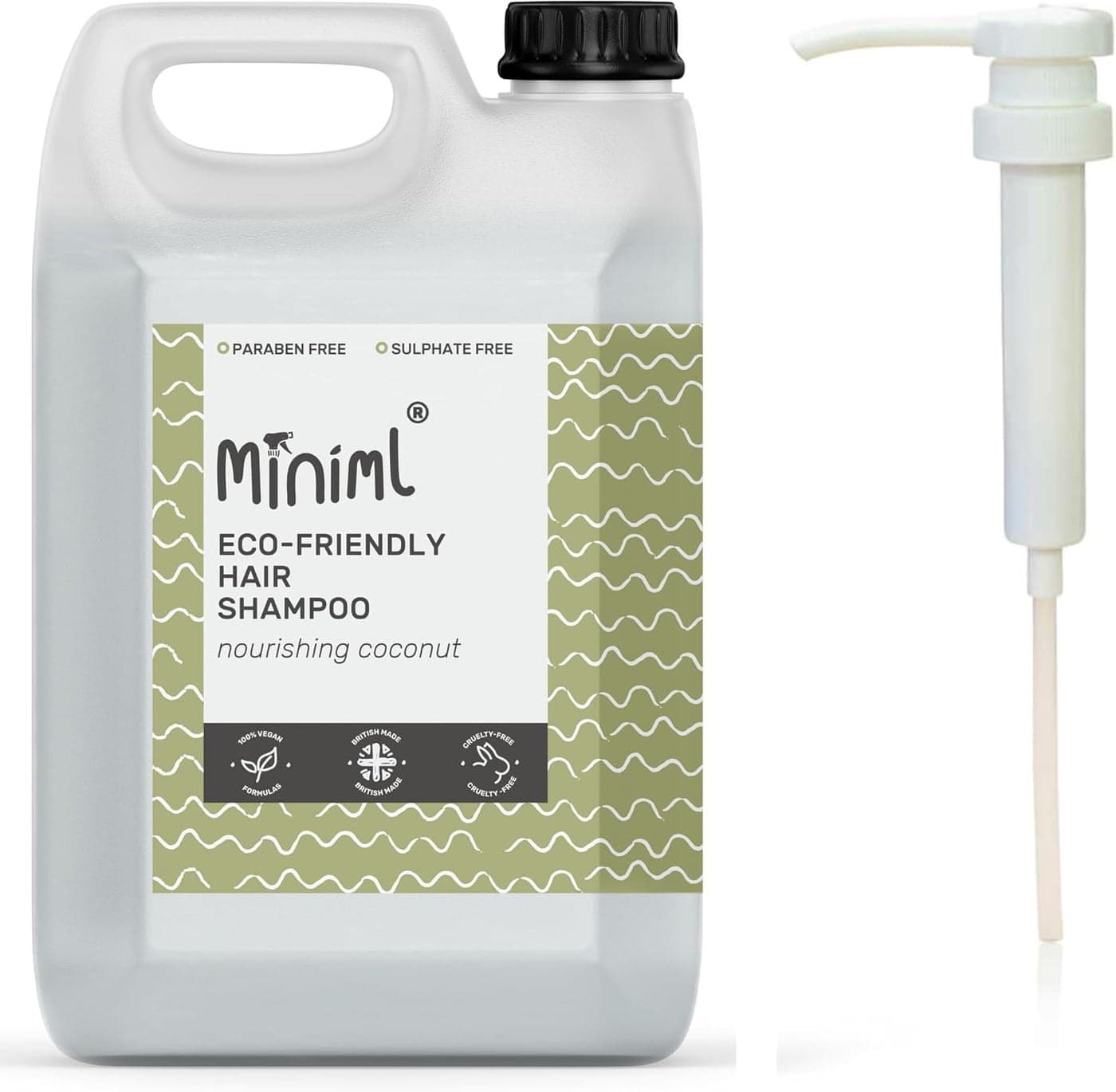 Miniml Natural Eco Hair Shampoo 5L Refill and 5L Pump Nourishing Coconut Men and Womens Sensitive Scalp Skin Cruelty Free Vegan Friendly Shampoo For Greasy Curly Dry and Dandruff Hair