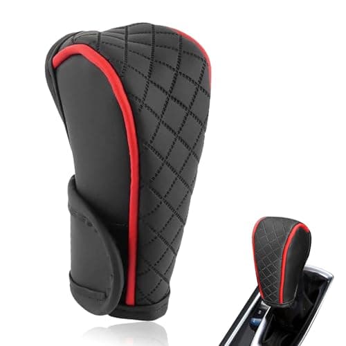 MOXRUQ Leather Car Gear Shift Knob Cover AntiSlip Breathable Shifter Stick Protector Universal for Most Cars SUVs Trucks Red