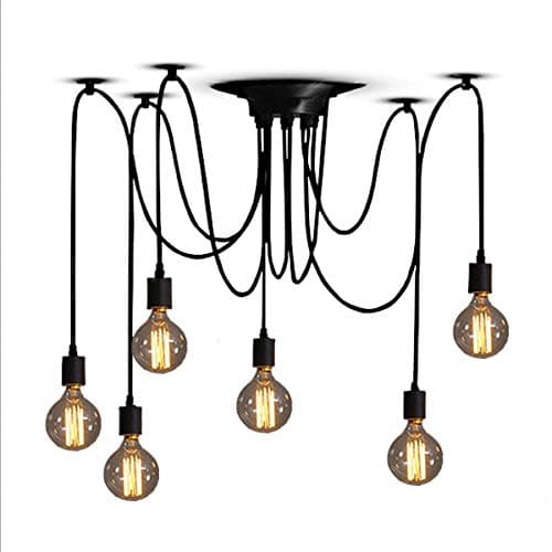 ZHMA Classic Spider pendent Lamps, Ajustable DIY Ceiling Spider Light E27, Rustic Chandelier, Industrial Hanging Light Dining Hall Bedroom Hotel Decoration, 6 Arms(Each with 1.7m Wire)