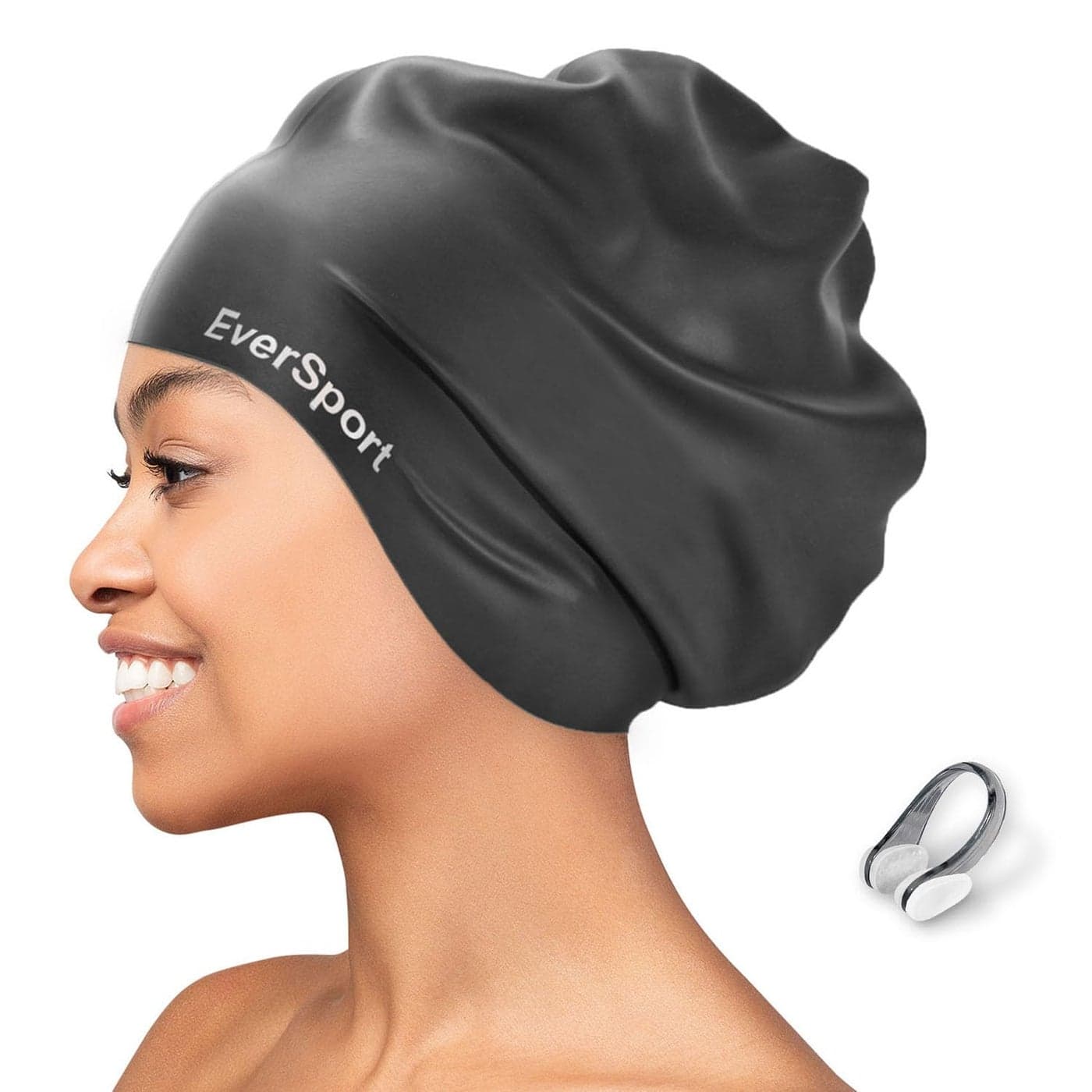 EverSport Extra Large Swim Cap for Braids and Dreadlocks, Silicone Swimming Pool Cap for Women Men Adult Long Thick Curly Hair Locs Anti Slip Ear Cover Waterproof Bathing Shower Cap Keep Hair Dry