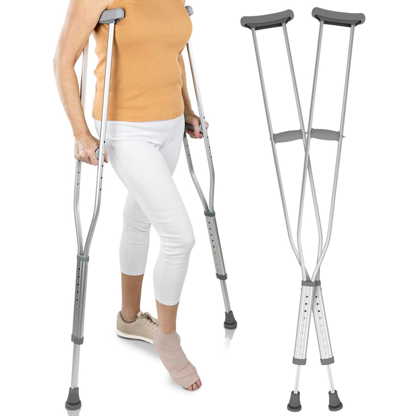 Vive Crutches for Kids Pair of Adjustable Lightweight Aluminum Walking Crutches Accessories Fits Heights 3 Sizes for Youth Adults Tall People Supports Up to 300 Pounds Youth