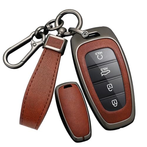 SANRILY PU Leather 4578 Button Key Fob Cover Fit for Hyundai Tucson 2024 Palisade Sonata 2023 2022 Santa fe Keyless with Leather Keychain BlackBrown