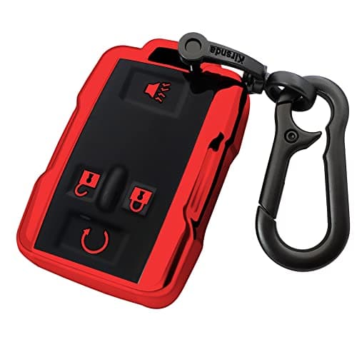 Kirsnda for Chevrolet key fob cover case with Metal buckle,Soft TPU key Shell/skin,4-Buttons fit GMC chevy Colorado Silverado Suburban Tahoe Silverado Remote Key Vehicle Accessories(Red)