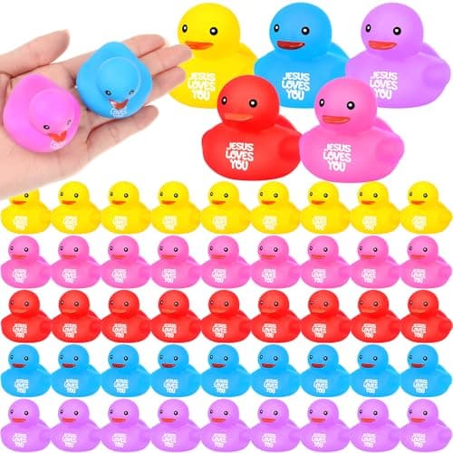 Deekin 150 Pcs Jesus Loves You Rubber Ducks Bulk Multicolor Easter Rubber Ducks for Pool Religious Party Favors Birthday Gifts Church Reward 22 Inch