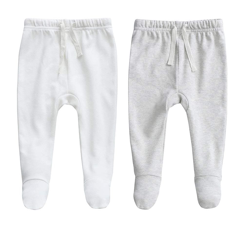Owlivia 100 Organic Cotton Baby Boy Girl 2Pack Footed Pants Wiggle Pants Jogging PantsWhite Grey Melange 03 Months
