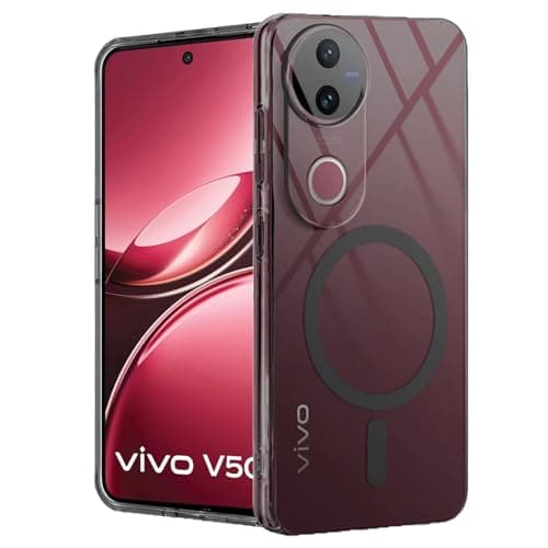 SHINESTAR Shockproof Ultra-Hybrid Back Case Cover for Vivo V50 / V50e / V50 5G Elite Edition/iQOO Z10R 5G | Crystal Clear Transparent Case | MagSafe Compatible Back Cover - Black
