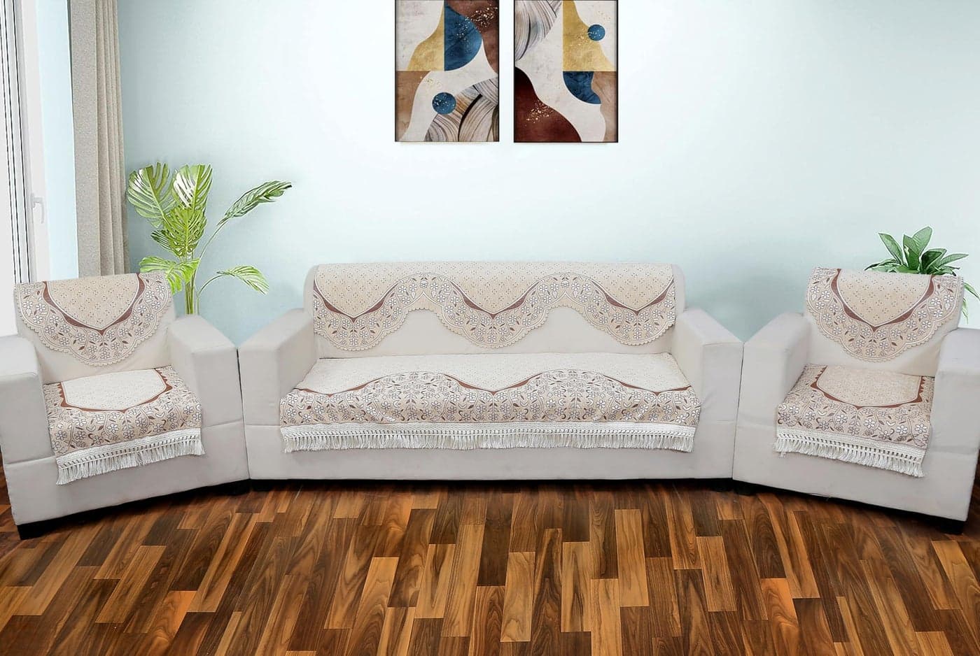 AMAZE ATTIRES Floral Sofa Cover Set of 5 Seater | Slipcover for 3+1+1 Seater Sofa Panel Cover, Easily Machine Washable Sofa Seat Runner for Couch | 10 Piece, Design 7