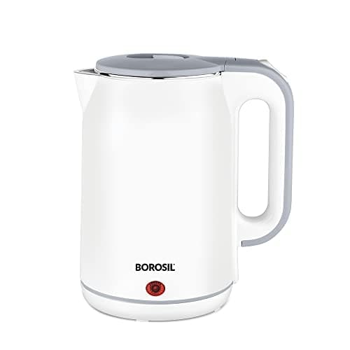 Borosil 1.8 L 1800W Cooltouch Multipurpose Electric Kettle | Auto Shut off | Wide Mouth | 304 Food Grade Stainless Steel with Double Wall Cooltouch Exterior | 1 year Warranty | White