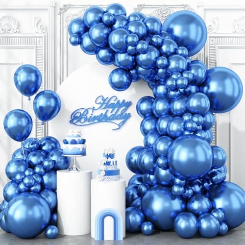 Togvu Metallic Blue Balloons Different Size 123 Packs Blue Balloons Arch Kit Pack of 18 12 10 5 Inch Chrome Blue Balloons Garland for Graduation Baby Shower Birthday Wedding Decoration