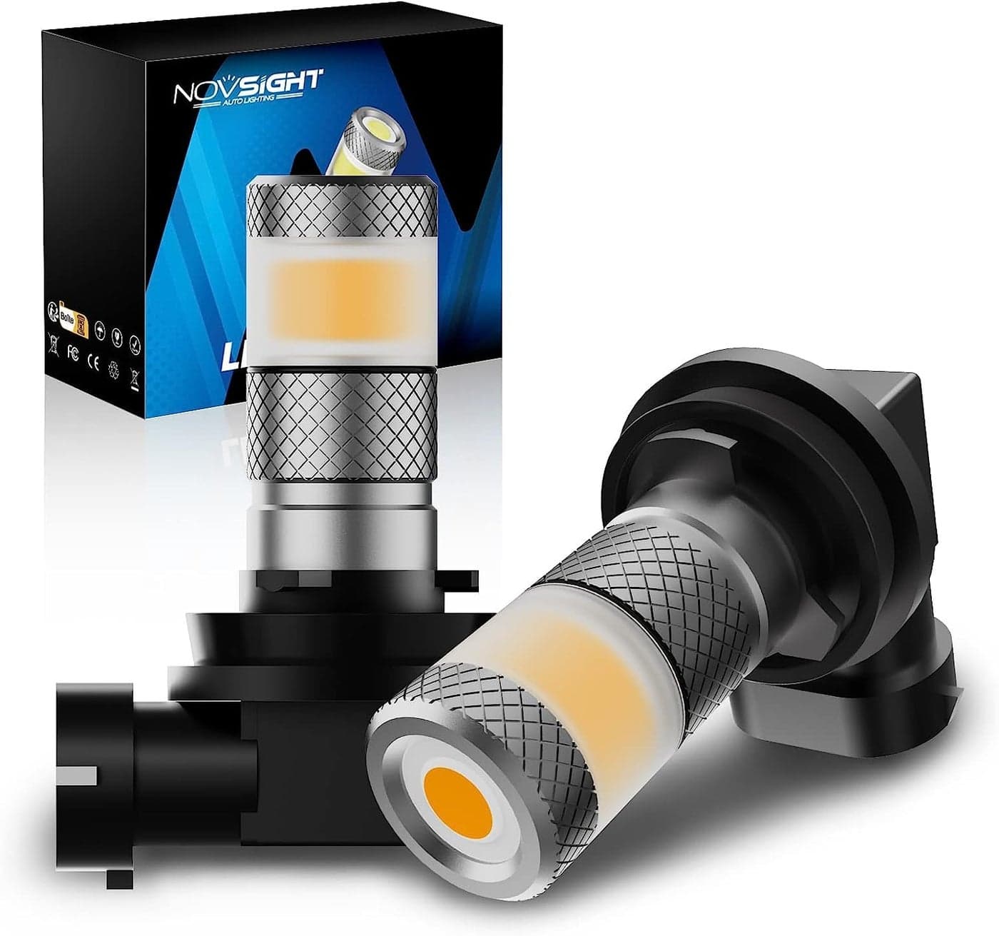 NOVSIGHT 9140H109145 Amber 3000K LED Fog Light Bulbs 360 FullAngle Illumination 50000 Hours Lifespan IP68 Waterproof Easy 5Min Installation