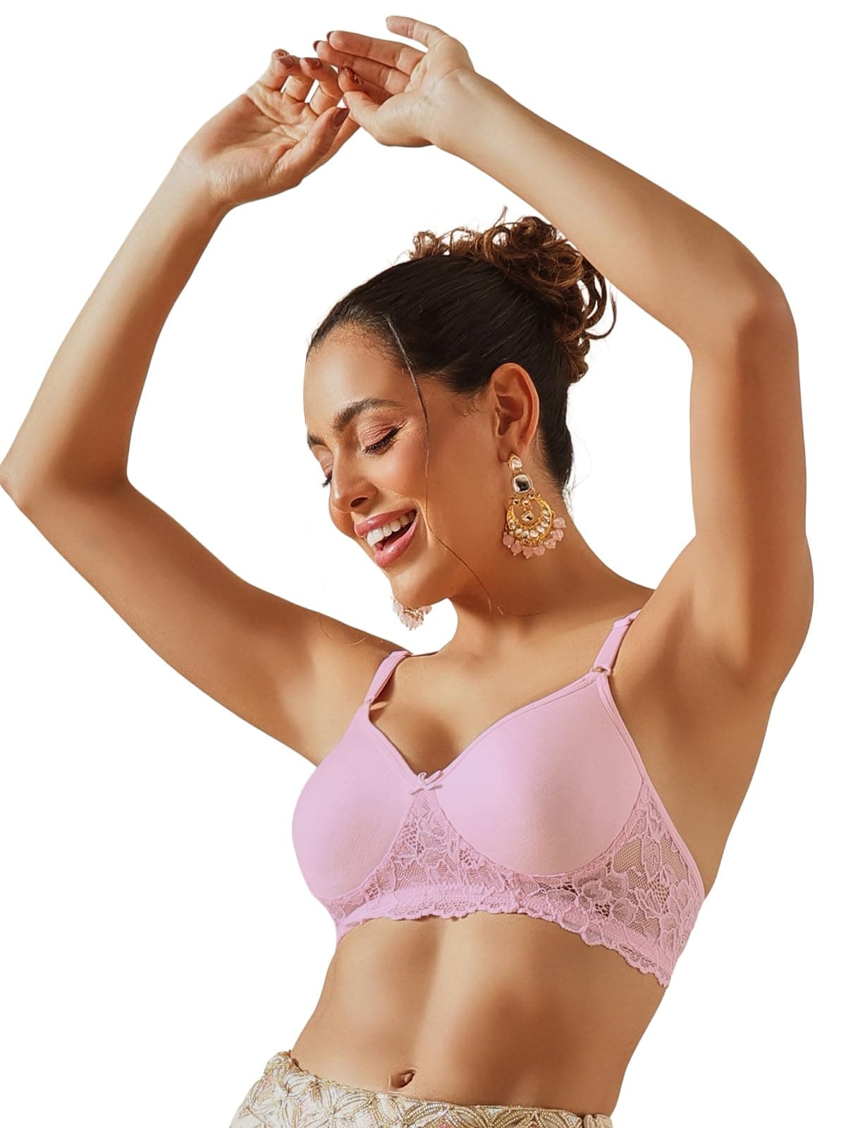 Clovia Women's Cotton Solid Non-Padded Full Cup Wire Free T-Shirt Bra (BR1280A22_32B_Pink)