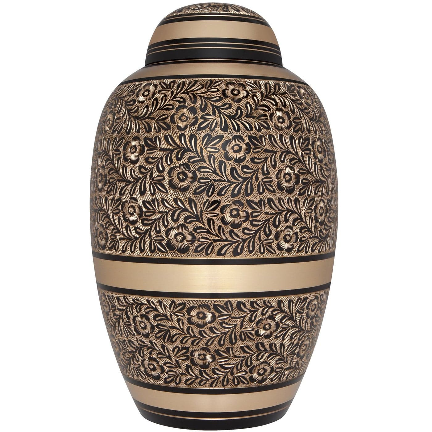 Black and Gold Funeral Cremation Urn for Human Ashes by Liliane Hand Made in Brass Suitable for Cemetery Burial or Niche Large Size fits Remains of Adults up to 200 lbs Serenita
