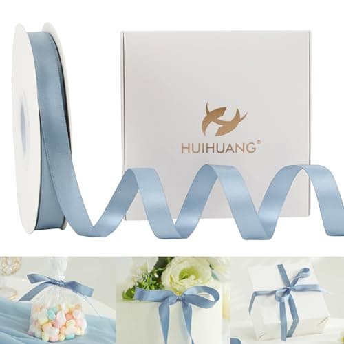 HUIHUANG Dusty Blue Satin Ribbon 12 inch X 50 Yards Continuous Blue DoubleFaced Satin Ribbon for Gift Wrapping Bows DIY Crafts Flower Bouquet Bridal Wedding Decor Flower Crowns Decor