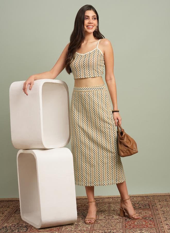 Chic Zigzag Knit Crop Top and Skirt Co-Ords