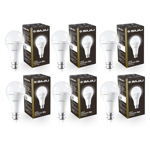 Bajaj LEDZ 12W Rechargeable Emergency Inverter LED Bulb | Cool Day Light | Upto 4 Hours Battery | B22D | 1 Year - Warranty (Pack of 6, White)