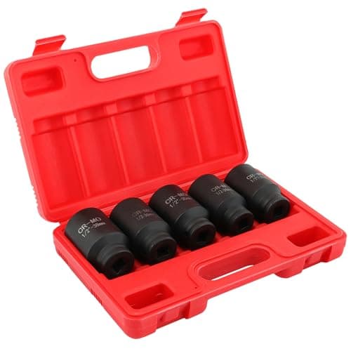 ACZCR 5-Piece 1/2 Inch Drive Deep Impact Axle Hub Socket Set Fit For Most Cars, 6 Point, 33mm, 34mm, 35mm, 36mm, 38mm