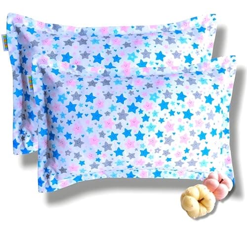 SAMSPIRE 100% Organic Cotton Kids Pillow Covers only, Size 12x18 inches, Suitable for Kids of 1 to 6 Year, Set of 2 (Star-Kid-COV)