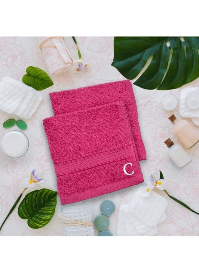 Daffodil (Fuchsia Pink) Monogrammed Face Towel (30 x 30 Cm - Set of 6) 100% Cotton, Absorbent and Quick dry, High Quality Bath Linen- 500 Gsm White Thread Letter "C"