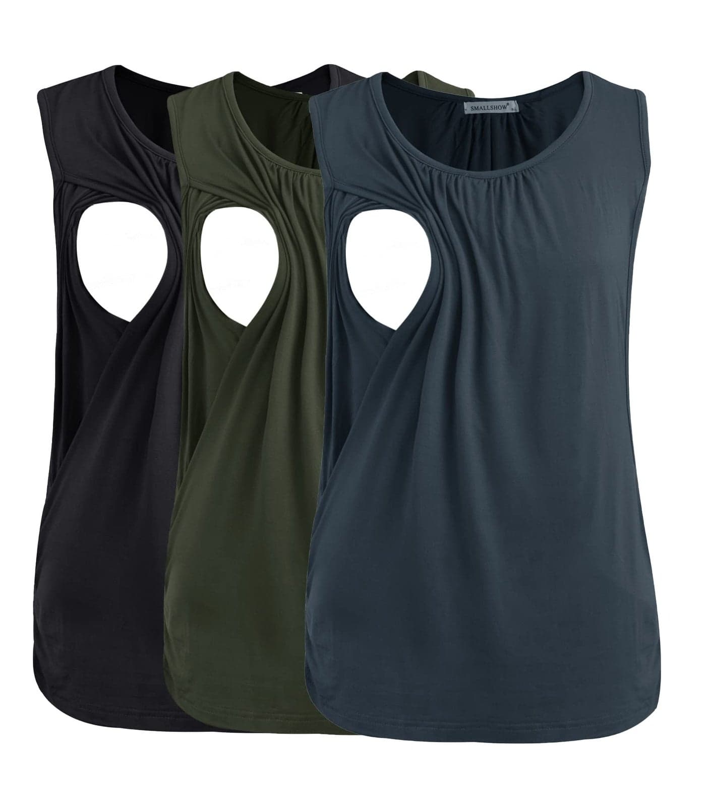 Smallshow Women's Maternity Nursing Tank Tops Breastfeeding Clothes 3-Pack X-Large Army Green-Black-Dark Grey