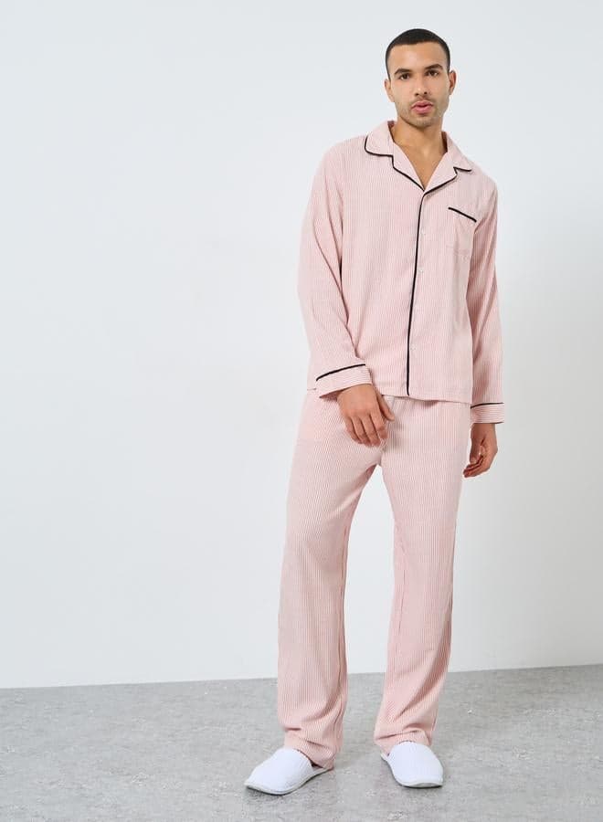 Styli Men Striped Shirt and Pajama Set